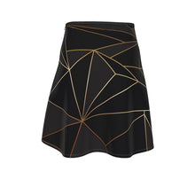 Load image into Gallery viewer, Abstract Black Polygon with Gold Line Flared Skirt by The Photo Access