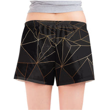 将图片加载到图库查看器,Abstract Black Polygon with Gold Line Ladies Pajama Shorts by The Photo Access