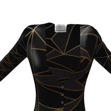 将图片加载到图库查看器,Abstract Black Polygon with Gold Line Ladies Cardigan by The Photo Access