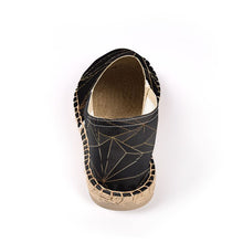 Load image into Gallery viewer, Abstract Black Polygon with Gold Line Espadrilles by The Photo Access