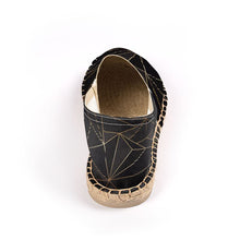 Load image into Gallery viewer, Abstract Black Polygon with Gold Line Espadrilles by The Photo Access