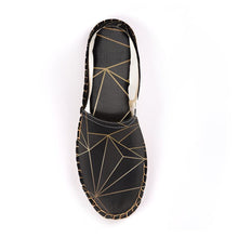 Load image into Gallery viewer, Abstract Black Polygon with Gold Line Espadrilles by The Photo Access
