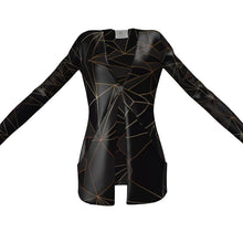 将图片加载到图库查看器,Abstract Black Polygon with Gold Line Ladies Cardigan With Pockets by The Photo Access