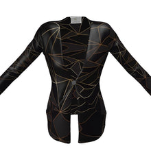 将图片加载到图库查看器,Abstract Black Polygon with Gold Line Ladies Cardigan With Pockets by The Photo Access