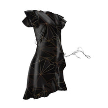 Load image into Gallery viewer, Abstract Black Polygon with Gold Line Tea Dress by The Photo Access