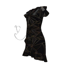 Load image into Gallery viewer, Abstract Black Polygon with Gold Line Tea Dress by The Photo Access