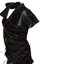 Load image into Gallery viewer, Abstract Black Polygon with Gold Line Tea Dress by The Photo Access