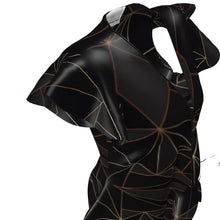 Load image into Gallery viewer, Abstract Black Polygon with Gold Line Tea Dress by The Photo Access