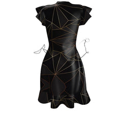 Load image into Gallery viewer, Abstract Black Polygon with Gold Line Tea Dress by The Photo Access