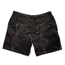 Load image into Gallery viewer, Abstract Black Polygon with Gold Line Mens Swimming Shorts by The Photo Access