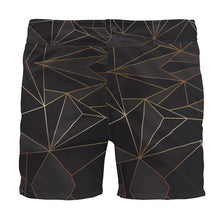 Load image into Gallery viewer, Abstract Black Polygon with Gold Line Board Shorts by The Photo Access