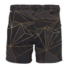 Load image into Gallery viewer, Abstract Black Polygon with Gold Line Board Shorts by The Photo Access