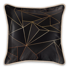 गैलरी व्यूवर में इमेज लोड करें, Abstract Black Polygon with Gold Line Silk Pillows by The Photo Access