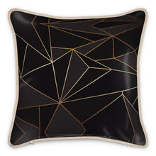 गैलरी व्यूवर में इमेज लोड करें, Abstract Black Polygon with Gold Line Silk Pillows by The Photo Access
