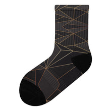 Load image into Gallery viewer, Abstract Black Polygon with Gold Line Socks by The Photo Access