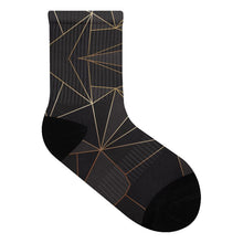 Load image into Gallery viewer, Abstract Black Polygon with Gold Line Socks by The Photo Access