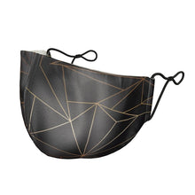 Load image into Gallery viewer, Abstract Black Polygon with Gold Line Silk Face Masks by The Photo Access