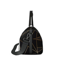 Load image into Gallery viewer, Abstract Black Polygon with Gold Line Duffle Bag by The Photo Access