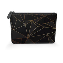 Load image into Gallery viewer, Abstract Black Polygon with Gold Line Leather Pouch by The Photo Access