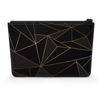 Load image into Gallery viewer, Abstract Black Polygon with Gold Line Leather Pouch by The Photo Access