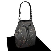 Load image into Gallery viewer, Abstract Black Polygon with Gold Line Bucket Bag by The Photo Access