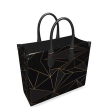 Load image into Gallery viewer, Abstract Black Polygon with Gold Line Leather Shopper Bag by The Photo Access