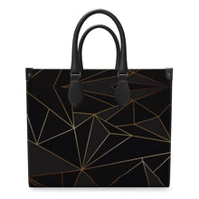 Load image into Gallery viewer, Abstract Black Polygon with Gold Line Leather Shopper Bag by The Photo Access
