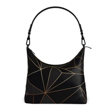 Load image into Gallery viewer, Abstract Black Polygon with Gold Line Square Hobo Bag by The Photo Access
