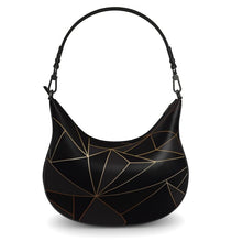 Load image into Gallery viewer, Abstract Black Polygon with Gold Line Curve Hobo Bag by The Photo Access