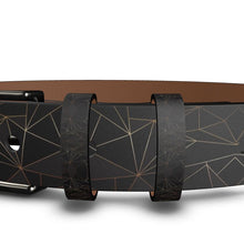 Load image into Gallery viewer, Abstract Black Polygon with Gold Line Leather Belt by The Photo Access