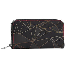 Cargar imagen en el visor de la galería, Abstract Black Polygon with Gold Line Leather Zip Wallet by The Photo Access