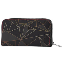 Cargar imagen en el visor de la galería, Abstract Black Polygon with Gold Line Leather Zip Wallet by The Photo Access