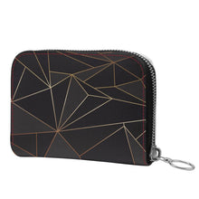 Cargar imagen en el visor de la galería, Abstract Black Polygon with Gold Line Small Leather Zip Purse by The Photo Access