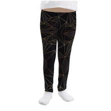 Load image into Gallery viewer, Abstract Black Polygon with Gold Line Girls Leggings by The Photo Access