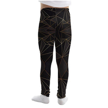 Load image into Gallery viewer, Abstract Black Polygon with Gold Line Girls Leggings by The Photo Access