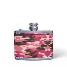 Load image into Gallery viewer, Pink Camouflage Leather Wrapped Hip Flask by The Photo Access