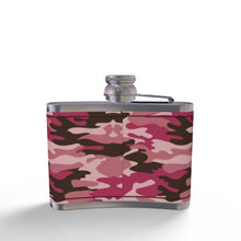 Load image into Gallery viewer, Pink Camouflage Leather Wrapped Hip Flask by The Photo Access