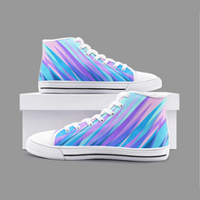 Cargar imagen en el visor de la galería, Blue Pink Abstract Eighties Unisex High Top Canvas Shoes by The Photo Access