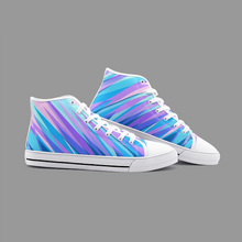 Cargar imagen en el visor de la galería, Blue Pink Abstract Eighties Unisex High Top Canvas Shoes by The Photo Access
