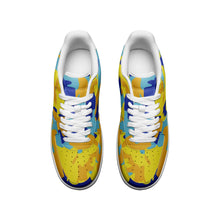 Load image into Gallery viewer, Yellow Blue Neon Camouflage Unisex Low Top Leather Sneakers by The Photo Access