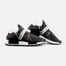 Lade das Bild in den Galerie-Viewer, ABSTRACT BLACK POLYGON WITH GOLD LINE UNISEX LIGHTWEIGHT SNEAKER S-1 BY THE PHOTO ACCESS