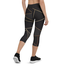 गैलरी व्यूवर में इमेज लोड करें, ABSTRACT BLACK POLYGON WITH GOLD LINE CAPRI LEGGINGS BY THE PHOTO ACCESS