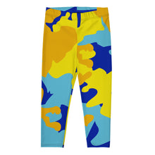 Load image into Gallery viewer, Yellow Blue Neon Camouflage Capri Leggings by The Photo Access