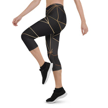 गैलरी व्यूवर में इमेज लोड करें, ABSTRACT BLACK POLYGON WITH GOLD LINE CAPRI LEGGINGS BY THE PHOTO ACCESS