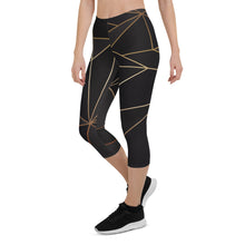 गैलरी व्यूवर में इमेज लोड करें, ABSTRACT BLACK POLYGON WITH GOLD LINE CAPRI LEGGINGS BY THE PHOTO ACCESS