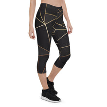 गैलरी व्यूवर में इमेज लोड करें, ABSTRACT BLACK POLYGON WITH GOLD LINE CAPRI LEGGINGS BY THE PHOTO ACCESS