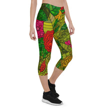 Load image into Gallery viewer, HAND DRAWN FLORAL SEAMLESS PATTERN CAPRI LEGGINGS BY THE PHOTO ACCESS