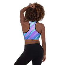 Load image into Gallery viewer, Blue Pink Abstract Eighties Padded Sports Bra by The Photo Access