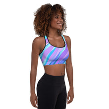 Load image into Gallery viewer, Blue Pink Abstract Eighties Padded Sports Bra by The Photo Access
