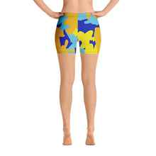 Load image into Gallery viewer, Yellow Blue Neon Camouflage Spandex Shorts by The Photo Access
